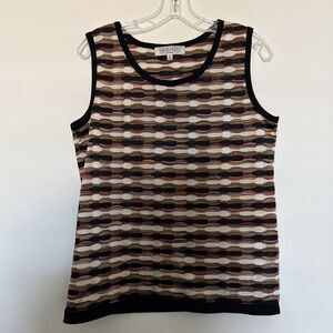 Kasper 3D Knit  Tank Top Formal Metallic Blouse Sz M Black And Multicolor Spand